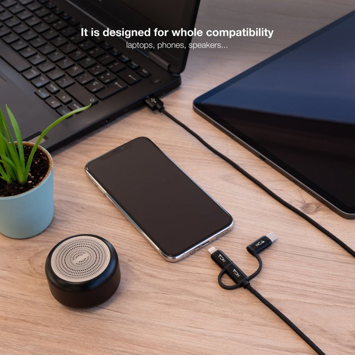 Nanocable Cable USB 3 en 1 Carga/Datos USB-A a USB-C/Micro USB/Lightning, 1 m, Negro Nanocable Cable USB 3 en 1 Carga/Datos USB-A a USB-C/Micro USB/Lightning, 1 m, Negro